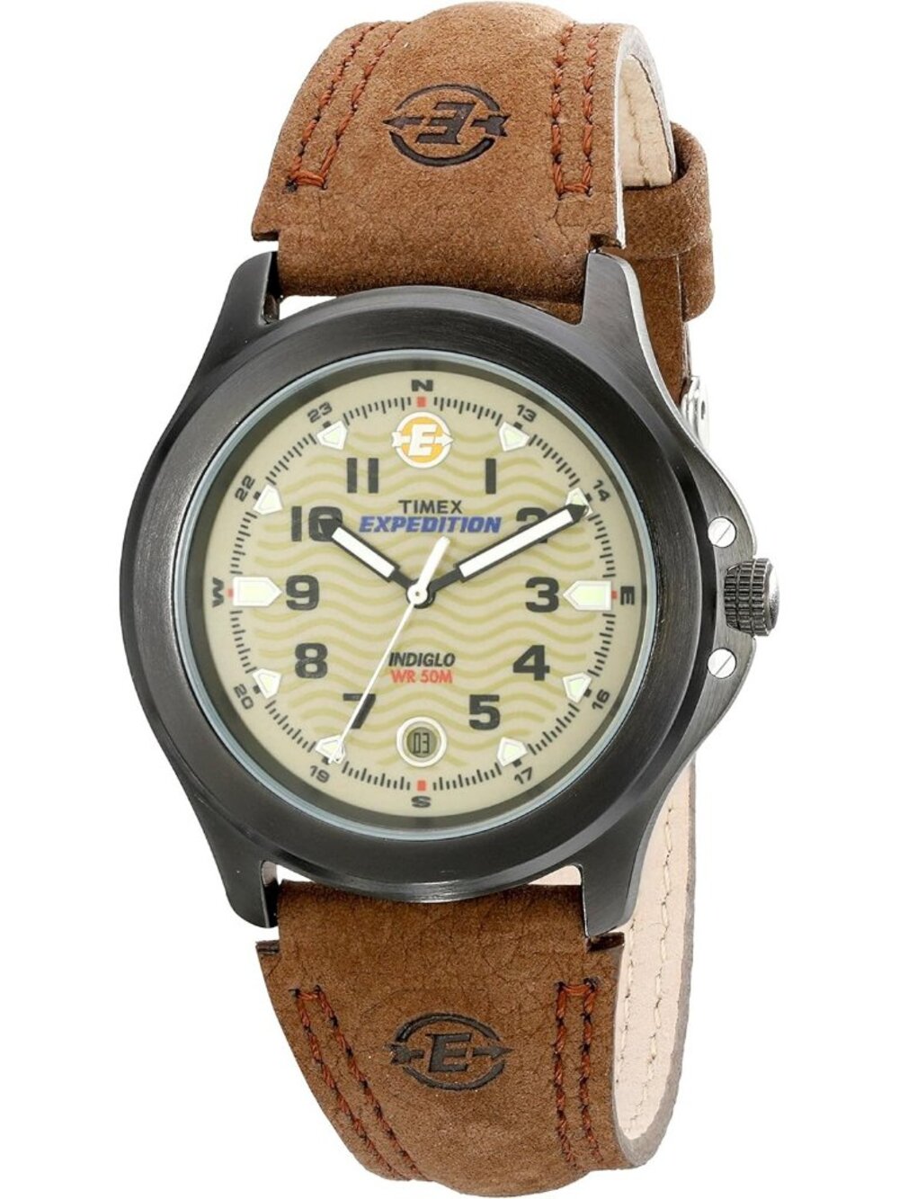 Men's Brown Green Expedition Metal Field Water Resistance Rugged Outdoor Watch